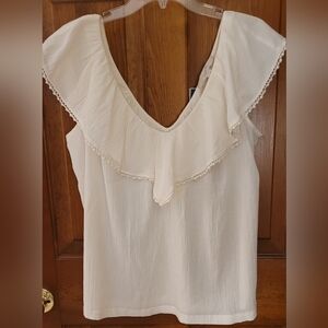 Loft Cream Ivory Ruffle blouse, Size L